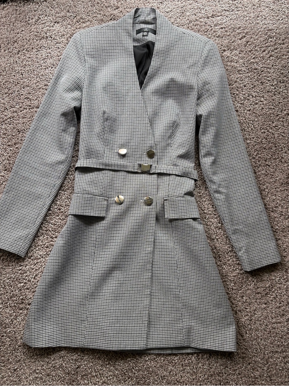 Missguided Black & White Houndstooth Long Sleeve Blazer Dress